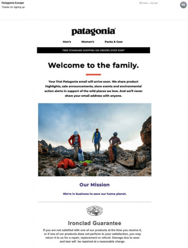 mẫu email marketing Patagonia